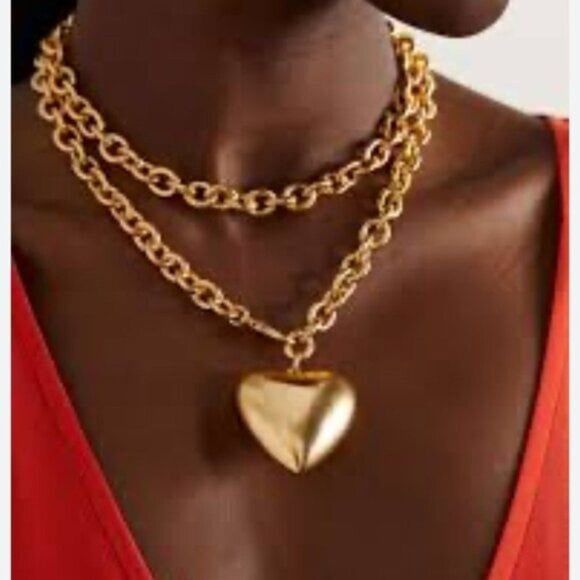 NWOT $155 Roxanne Assoulin The Puffy Heart Necklace in Gold - Picture 4 of 12
